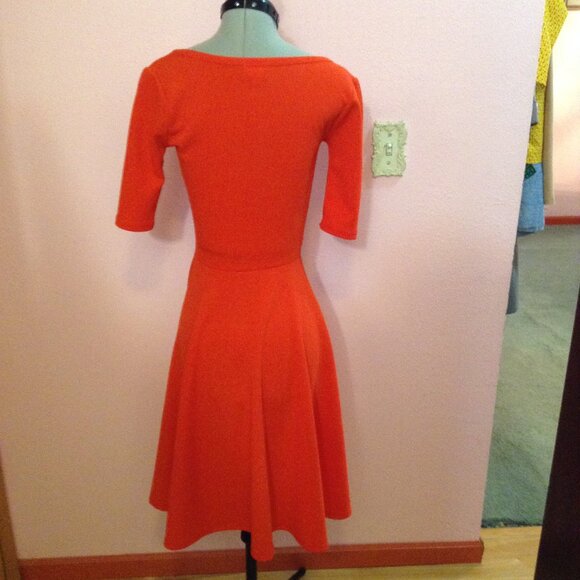 LulaRoe Orange-Red Fit & Flare Retro Dress - Picture 2 of 5